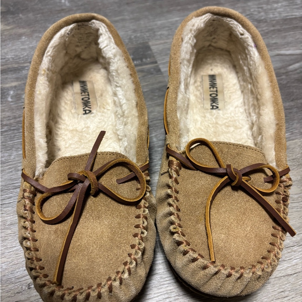 Minnetonka Brown Suede Moccasins with Bow